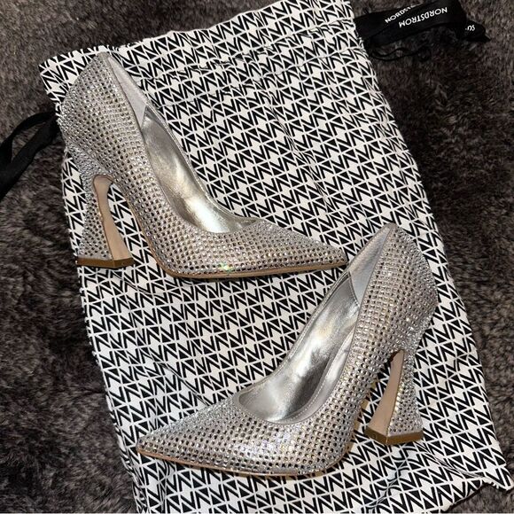 Steve Madden Silver Rhinestone Zana Crystal Pointed Toe Heels Sz 6.5 Homecoming - Picture 12 of 12